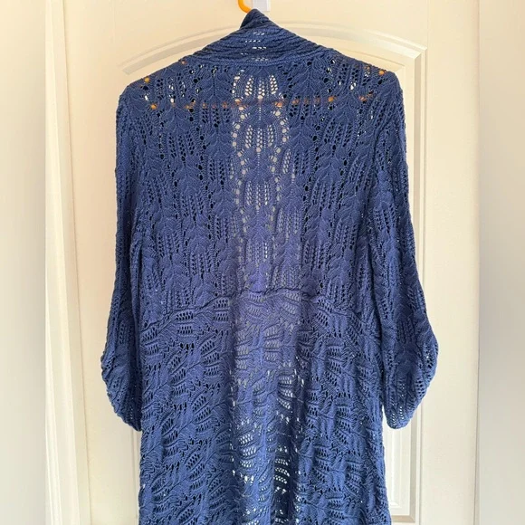 Coldwater Creek Deep Blue Knit Open-Front Asymmetrical Cardigan - Picture 5 of 6